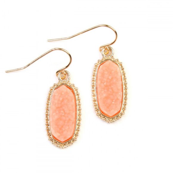 No. 3 Jewelry - Oval Peach Gold Druzy earrings